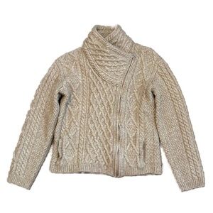 Original Aran Co Wool Cardigan Sweater Fisherman Cable Knit Merino Chunky Small